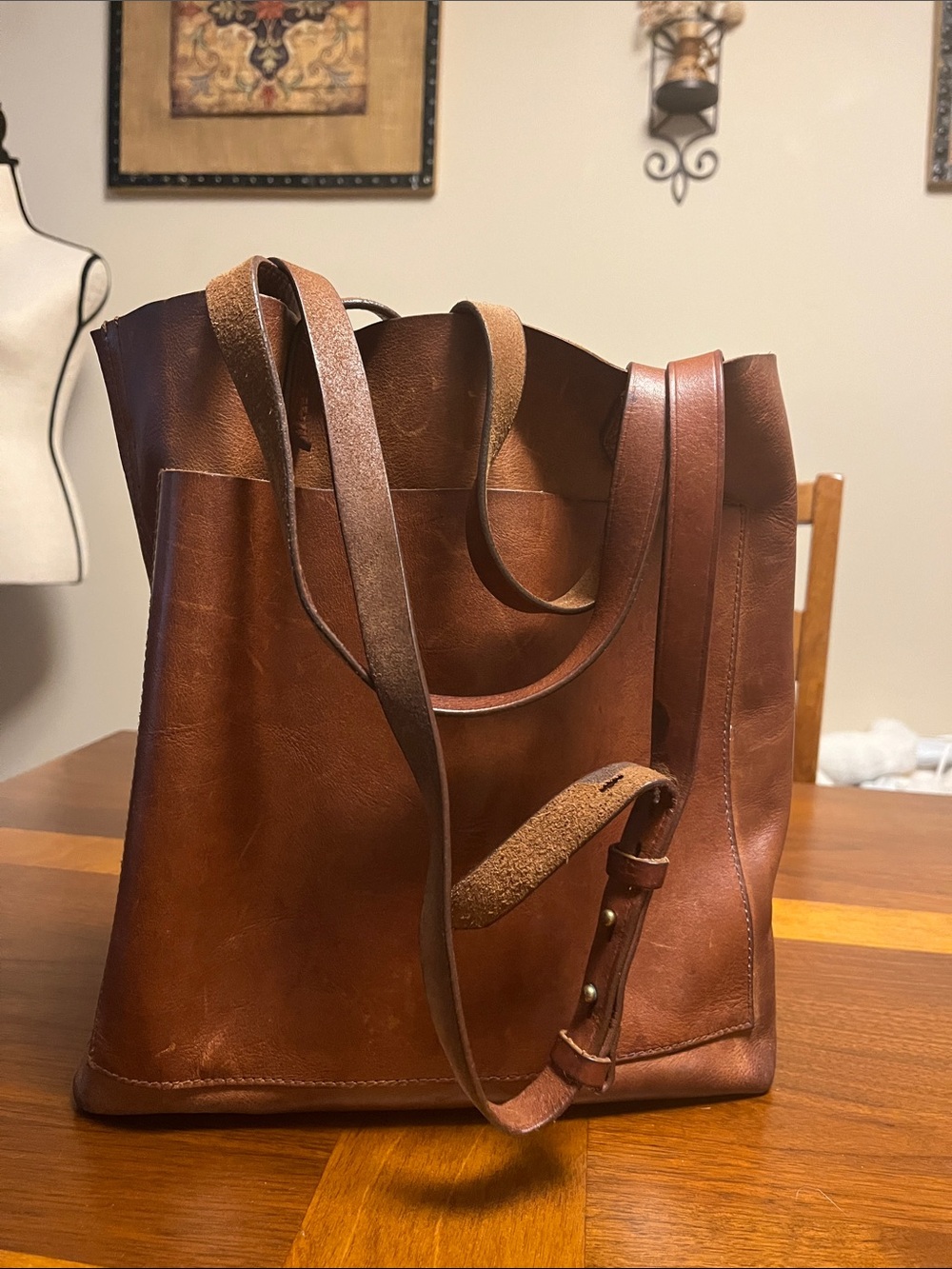 Madewell Chestnut Brown Leather Tote, shoulder bag, medium size